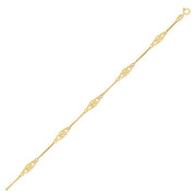 Bids.com 14k Yellow Gold Anklet with Fancy Diamond Shape Filigree Stations Accessories