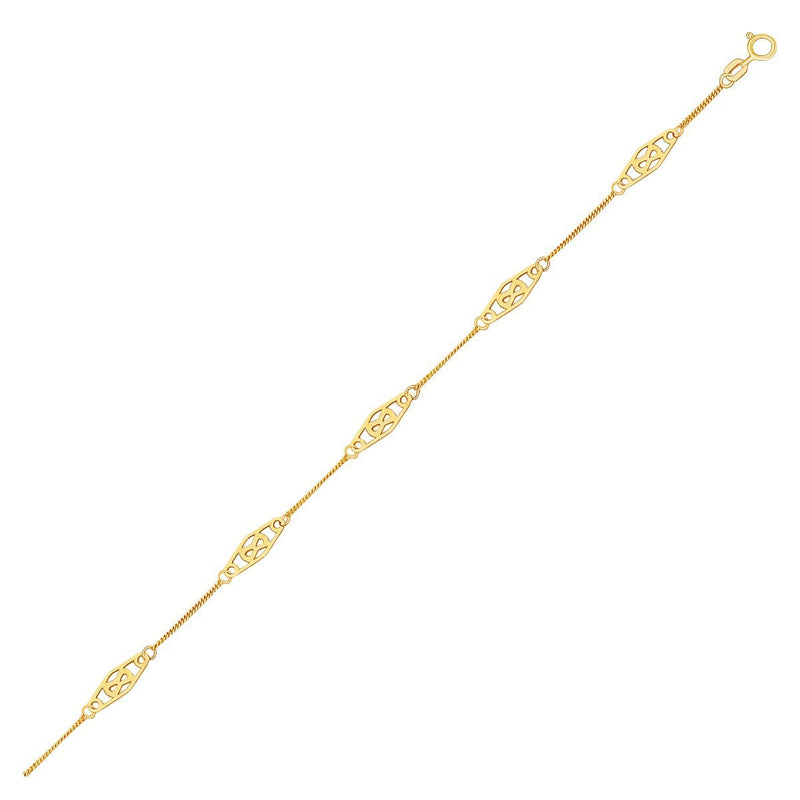 Bids.com 14k Yellow Gold Anklet with Fancy Diamond Shape Filigree Stations Accessories