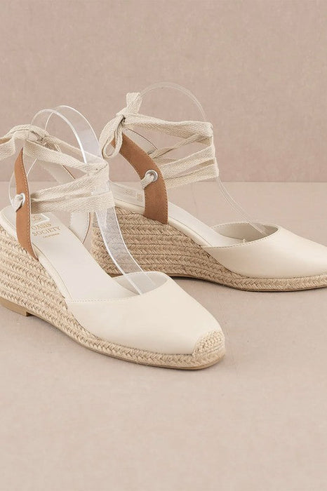 Alondra Beige Lace-up Wedge Espadrilles