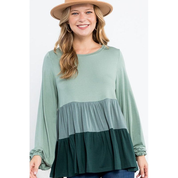 COLOR BLOCK RUFFLE TIERED SWING TOP