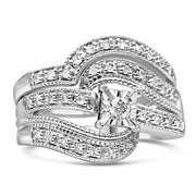 Bids.com .925 Sterling Silver 1/3 Cttw Round Diamond Crisscross Engagement Ring Bridal Set (H-I Color, I1-I2 Clarity ) - Size 7 Rings