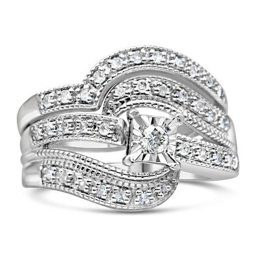 Bids.com .925 Sterling Silver 1/3 Cttw Round Diamond Crisscross Engagement Ring Bridal Set (H-I Color, I1-I2 Clarity ) - Size 7 Rings