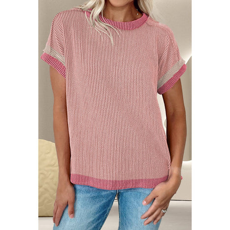 Color Block Round Neck Cap Sleeve T-Shirt