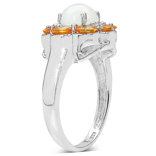 Bids.com 2.65 Carat Genuine Ethiopian Opal & Spessartite .925 Sterling Silver Ring Rings