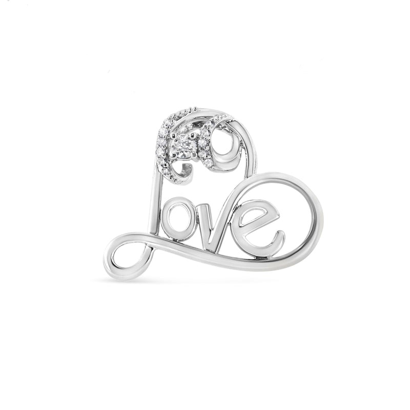 Bids.com .925 Sterling Silver 1/6 Cttw Round Brilliant-Cut Diamond Accented Open Heart with Love 18" Pendant Necklace (H-I Color, I1-I2 Clarity) Necklaces