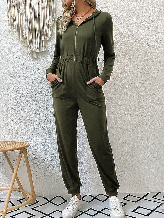 Skinny Elasticity Split-Joint Zipper Hooded Jumpsuits by migunica