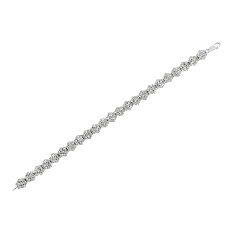 Bids.com .925 Sterling Silver 2.0 cttw Diamond 7 Stone Floral Cluster Link Bracelet (I-J Color, I3 Clarity) -7.25" Bracelets