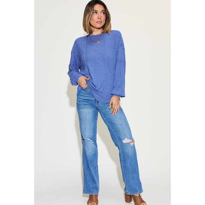 Basic Bae Ribbed Round Neck Long Sleeve T-Shirt