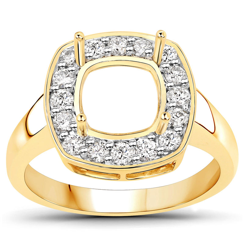 Bids.com 0.48 Carat Genuine White Diamond 14K Yellow Gold Semi Mount Ring - holds 8x8mm Cushion Gemstone Rings