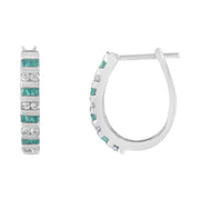 Bids.com 10k White Gold Round and Blue Baguette 1/2 cttw Diamond Hoop Earrings (I-J Color, I2-I3 Clarity) Earrings