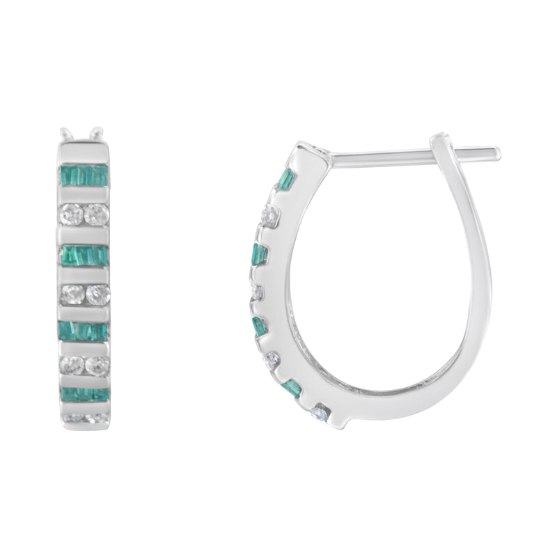 Bids.com 10k White Gold Round and Blue Baguette 1/2 cttw Diamond Hoop Earrings (I-J Color, I2-I3 Clarity) Earrings