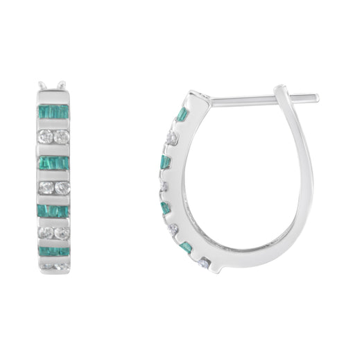Bids.com 10k White Gold Round and Blue Baguette 1/2 cttw Diamond Hoop Earrings (I-J Color, I2-I3 Clarity) Earrings