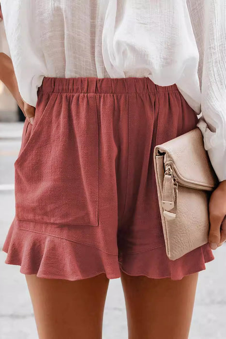 Ruffled Elastic Waist Shorts