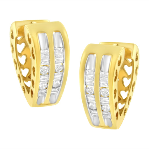 Bids.com 10K Yellow Gold 1/2 cttw Diamond Huggy Heart Hoop Earrings (I-J Clarity, I2-I3 Color) Earrings
