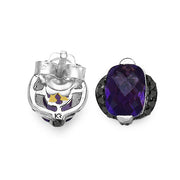 Bids.com 3.14 Carat Genuine Amethyst & Black Diamond .925 Sterling Silver Earrings Earrings