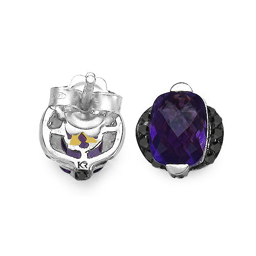 Bids.com 3.14 Carat Genuine Amethyst & Black Diamond .925 Sterling Silver Earrings Earrings