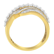 Bids.com 10K Yellow Gold 1.0 Cttw Baguette and Round Diamond Multi-Row Wave Bypass Ring (I-J Color, I1-I2 Clarity) - Ring Size 7 Rings