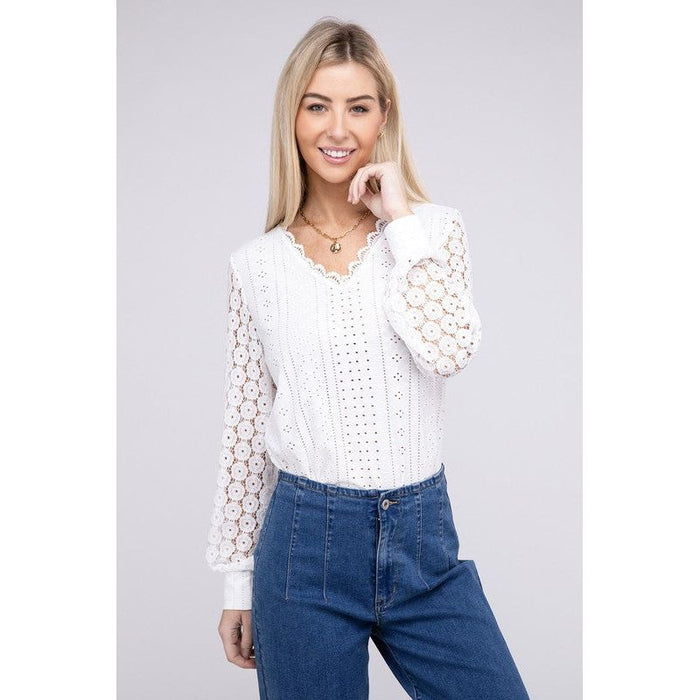 V Neck Lace Trim Top