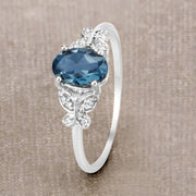 Bids.com 0.93 Carat Genuine London Blue Topaz and White Diamond 14K White Gold Ring Rings