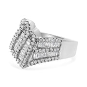 Bids.com 14K White Gold 1-1/2 Cttw Round and Baguette Diamond Bypass Cocktail Ring Band (H-I Color, SI1-SI2 Clarity) - Size 7 Rings