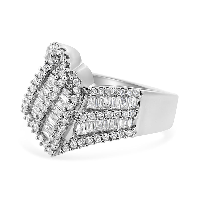 Bids.com 14K White Gold 1-1/2 Cttw Round and Baguette Diamond Bypass Cocktail Ring Band (H-I Color, SI1-SI2 Clarity) - Size 7 Rings