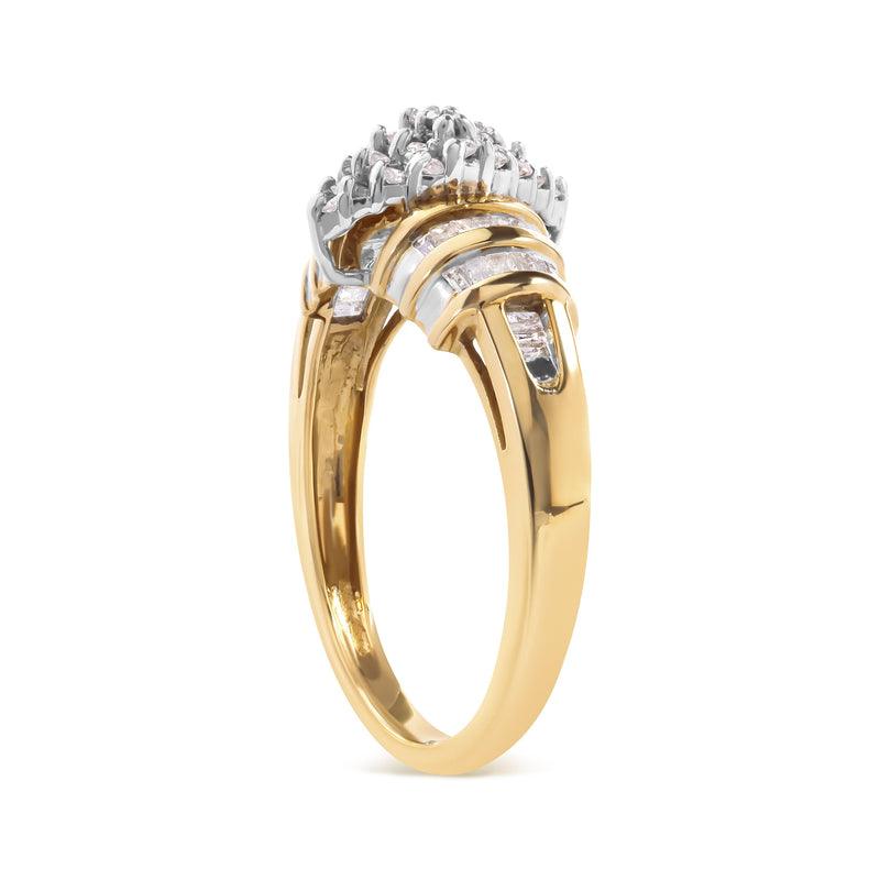 Bids.com 10K Yellow Gold 1/2 Cttw Diamond Pear Shaped Head and Multi Row Channel Set  Shank Ring (H-I Color, SI2-I1 Clarity) - Ring Size 7 Rings