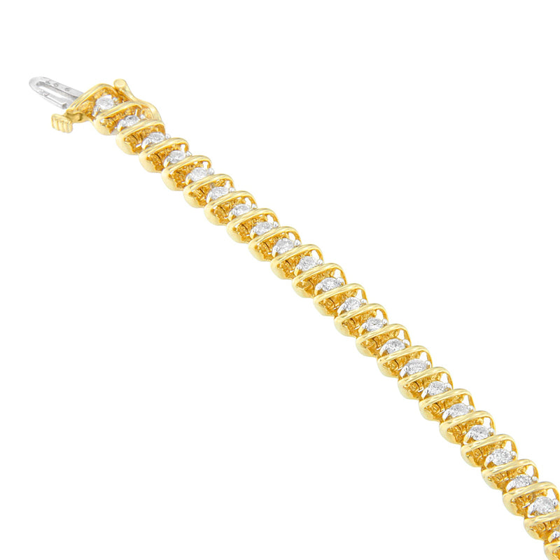 Bids.com 14K Yellow Gold Round Cut Diamond Spiral Link Bracelet (3.00 cttw, H-I Color, SI2-I1 Clarity) Bracelets