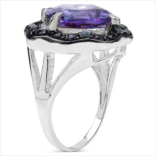 Bids.com 6.09 Carat Genuine Amethyst & Black Spinel .925 Sterling Silver Ring Rings