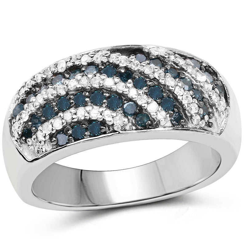 Bids.com 0.62 Carat Genuine Blue Diamond and White Diamond .925 Sterling Silver Ring Rings