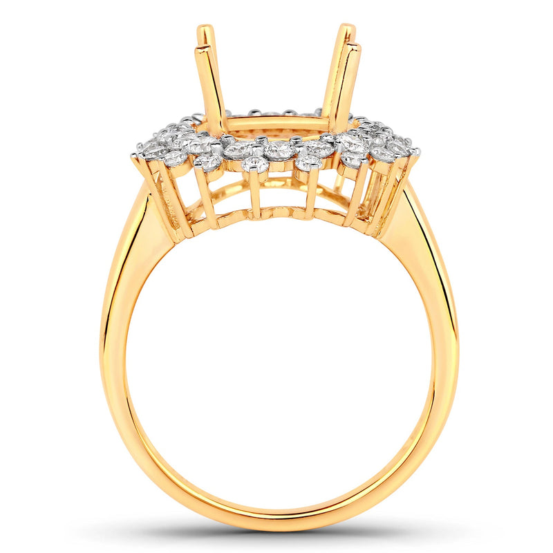 Bids.com 0.79 Carat Genuine White Diamond 14K Yellow Gold Semi Mount Ring - holds 11x9mm Oval Gemstone Rings