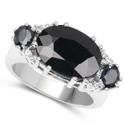 Bids.com 8.62 Carat Genuine Black Sapphire & White Topaz .925 Sterling Silver Ring Rings