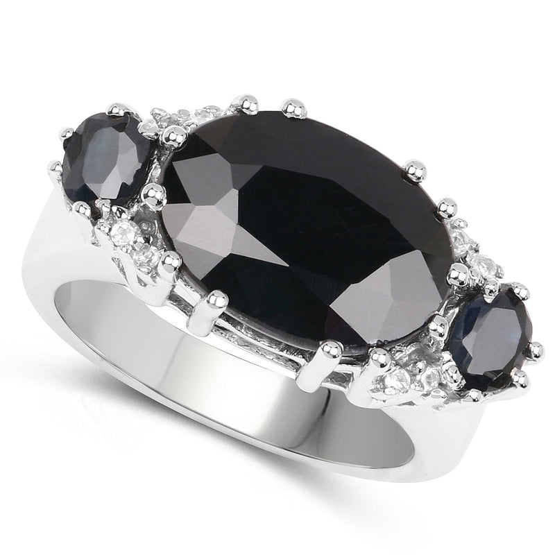 Bids.com 8.62 Carat Genuine Black Sapphire & White Topaz .925 Sterling Silver Ring Rings