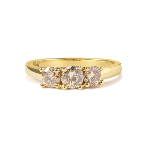 Bids.com 10K Yellow Gold 1.00 Cttw Champagne Diamond 3-Stone Band Ring (J-K Color, I1-I2 Clarity)  - Size 7 Rings