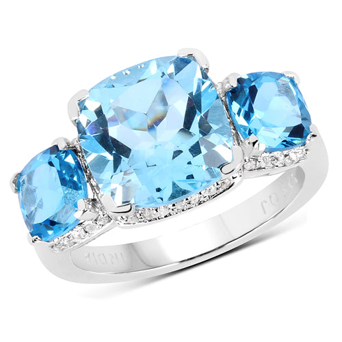 Bids.com 4.40 Carat Blue Topaz Ring with 2.70 Carat Multi-Gems in Sterling Silver Rings