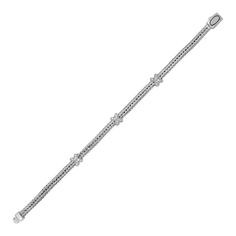 Bids.com Woven Rope Bracelet with White Sapphire X Accents in Sterling Silver Bracelets