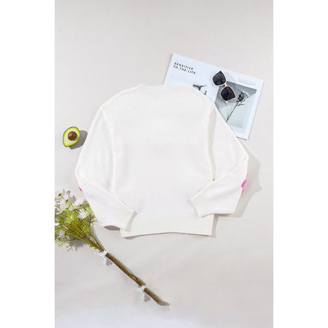 Crochet Flower Round Neck Long Sleeve Sweater