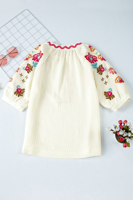 Floral Embroidered Puff Sleeve Blouse