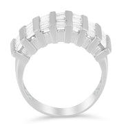 Bids.com .925 Sterling Silver 1.0 Cttw Baguette Cut Diamond Vertical Channel Fluted Multi-Row Unisex Fashion Wedding Ring (H-I Color, I1-I2 Clarity) - Size 6-3/4 Rings
