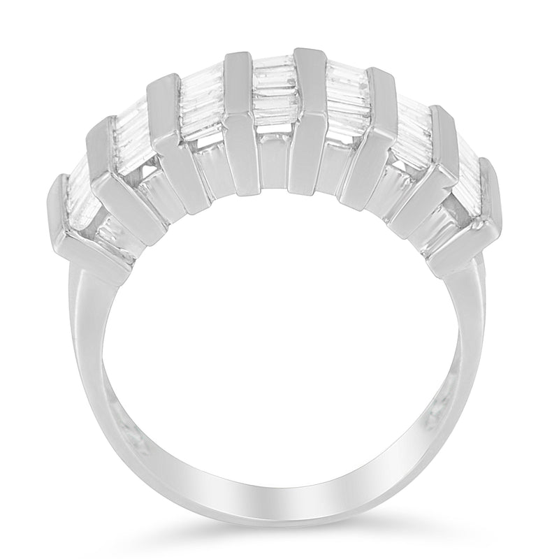 Bids.com .925 Sterling Silver 1.0 Cttw Baguette Cut Diamond Vertical Channel Fluted Multi-Row Unisex Fashion Wedding Ring (H-I Color, I1-I2 Clarity) - Size 6-3/4 Rings