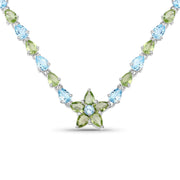 Bids.com 29.48 Carat Genuine Blue Topaz and Peridot .925 Sterling Silver Necklace Necklaces