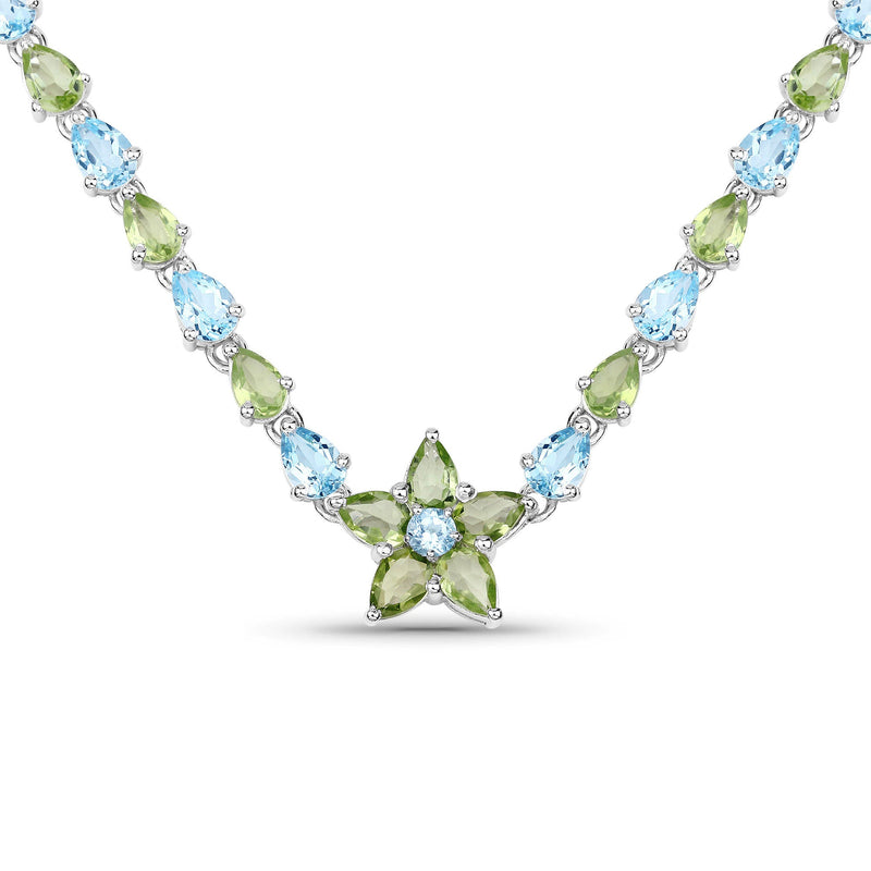 Bids.com 29.48 Carat Genuine Blue Topaz and Peridot .925 Sterling Silver Necklace Necklaces