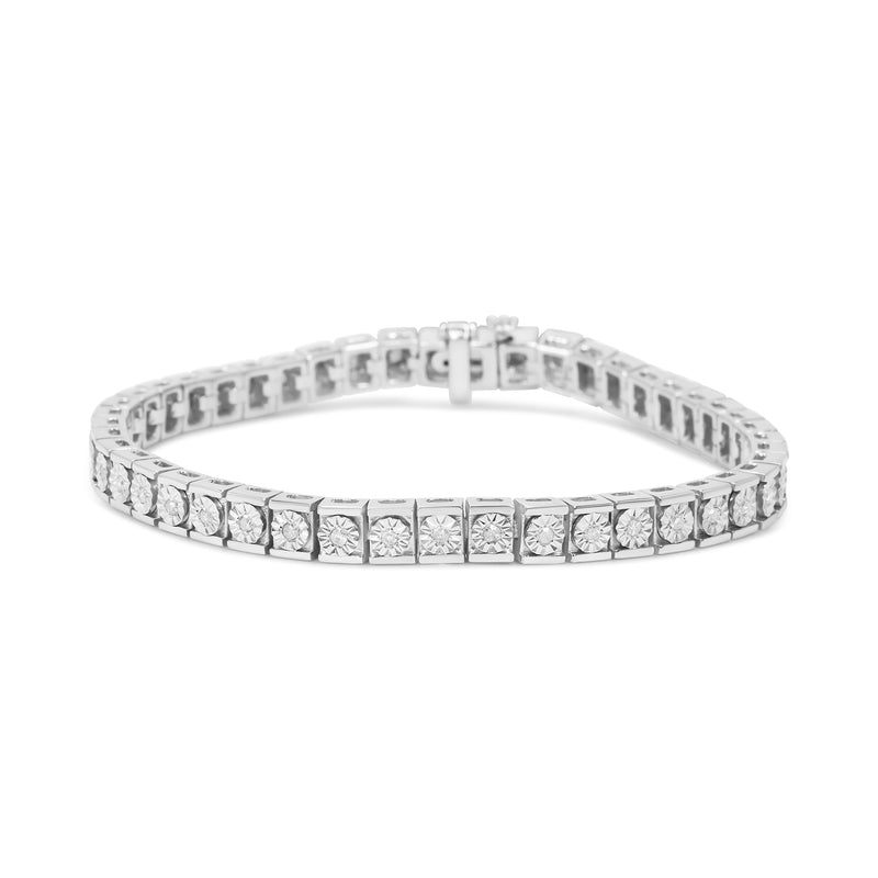 Bids.com .925 Sterling Silver 1/4 Cttw Miracle Set Diamond and Bead Link 7.25" Tennis Bracelet (I-J Color, I2-I3 Clarity) Bracelets