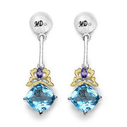 Bids.com 5.55 Carat Genuine Blue Topaz, Amethyst & White Diamond .925 Sterling Silver Earrings Earrings