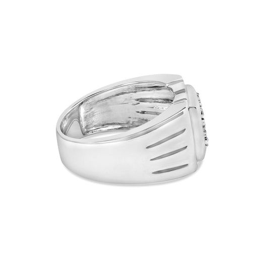 Bids.com .925 Sterling Silver Diamond Accent Miracle-Set 9 Stone Ridged Band Gentlemen's Fashion Ring (I-J Color, I3 Clarity) - Size 10 Rings