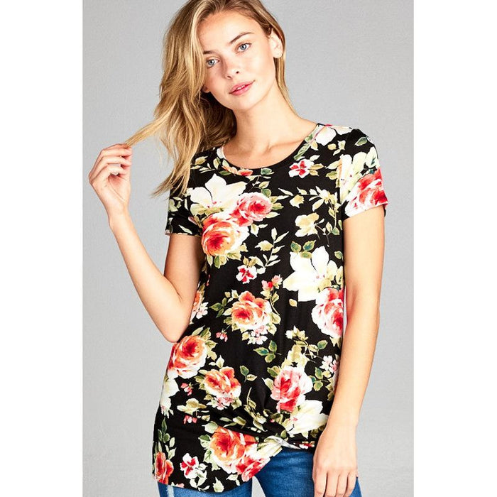 Floral Twist Front Casual Tunic Top