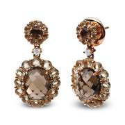 Bids.com 18K Rose Gold Diamond Accent and  Lemon and Oval Smoky Color Quartz Gemstone Dangle Drop Earring (G-H Color, SI1-SI2 Clarity) Earrings