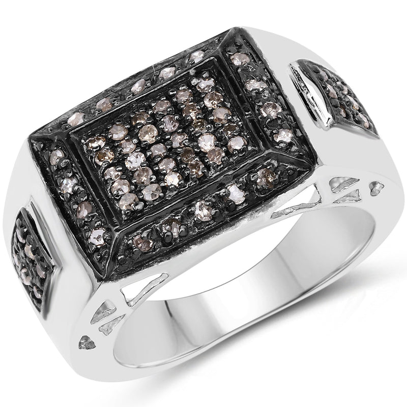 Bids.com 0.52 Carat Genuine Champagne Diamond .925 Sterling Silver Ring Rings