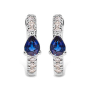 Bids.com 10K White Gold Pear Shaped Blue Sapphire and 1/10 Cttw Diamond Huggy Hoop Earrings (H-I Color, I1-I2 Clarity) Earrings