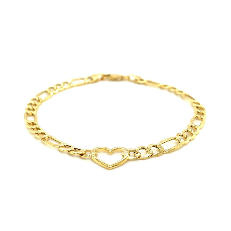 Bids.com 14k Yellow Gold 7 inch Figaro Chain Bracelet with Heart Bracelets