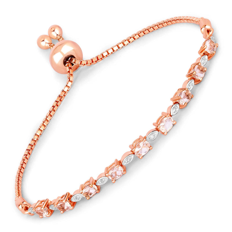 Bids.com 1.38 Carat Genuine Morganite and White Diamond .925 Sterling Silver Bracelet Bracelets